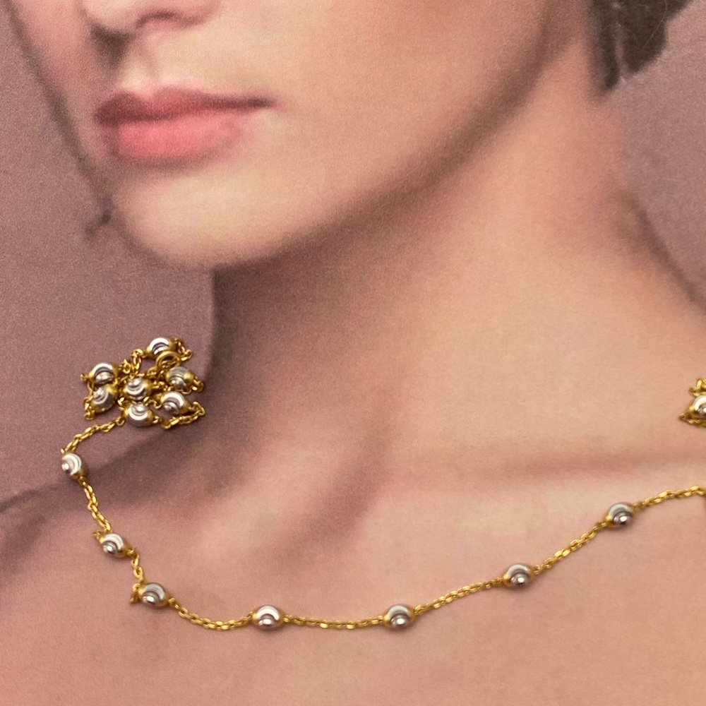 14k solid yellow white gold delicate necklace - Picture 3 of 8